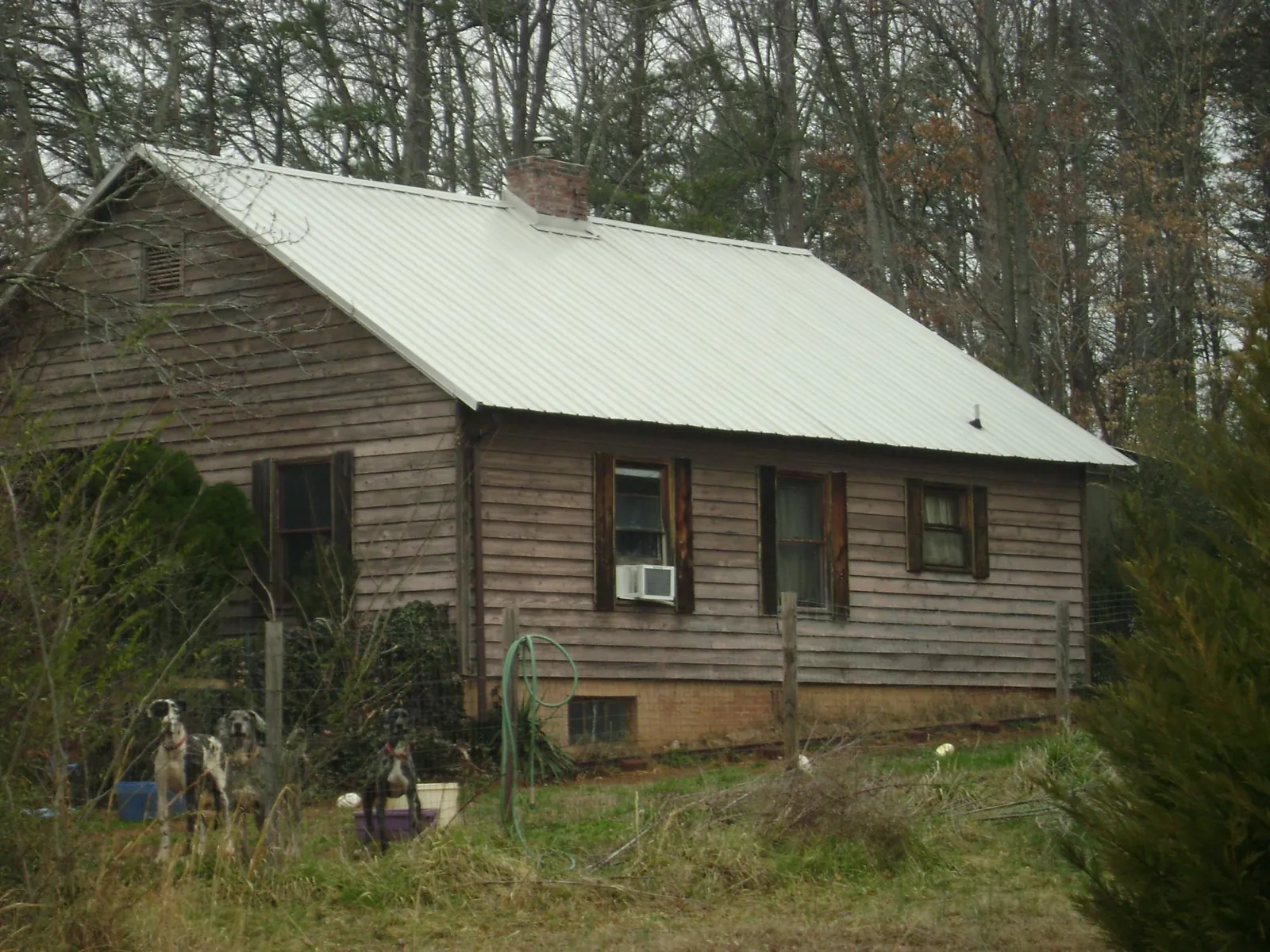 White metal roof on an old wood sided farmhouse, from a Metal Roof Installation job in Delong